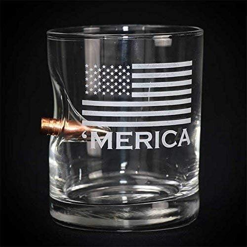 imageBenShot Merica Rocks Glass with Real 308 Bullet 11oz Made in the USA Set of 4