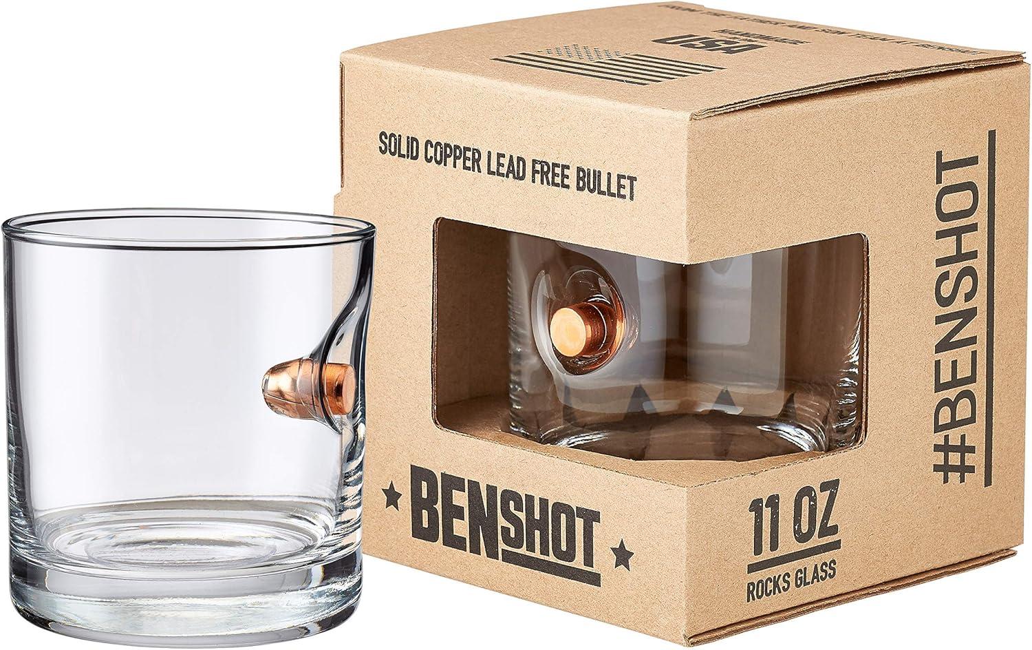 imageBenShot Rocks Glass with Real 045ACP Bullet 11oz Made in the USA Set of 2