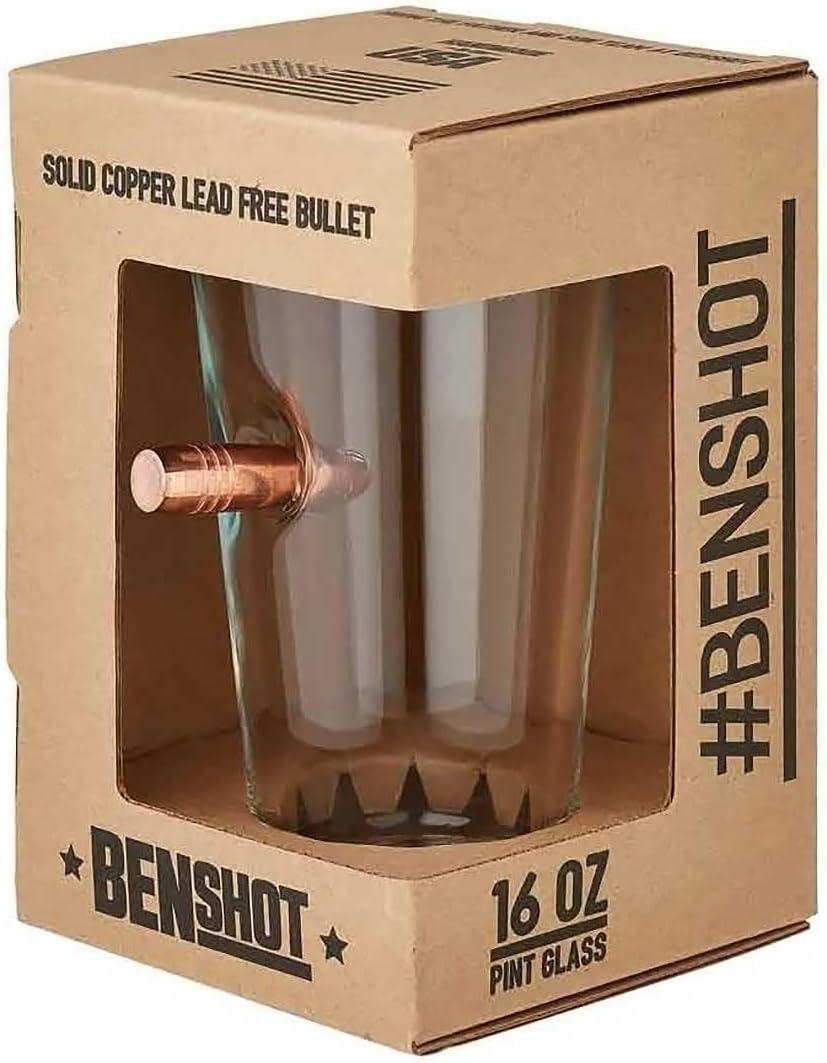 imageBenShot US Flag Pint Glass with Real 050BMG Bullet 16oz Made in the USA
