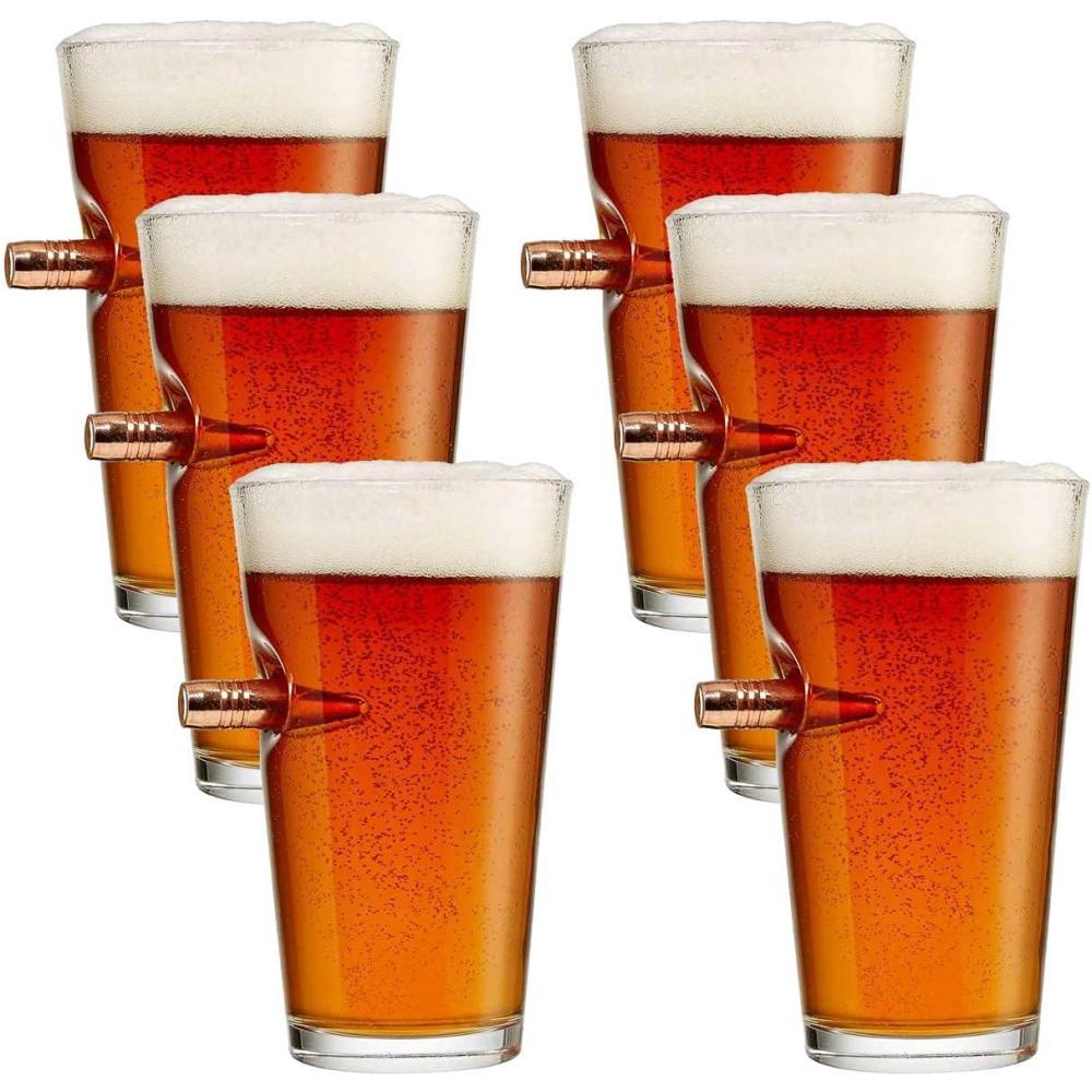 imageBenShot Pint Glass with Real 050BMG Bullet  16oz  Made in the USA Set of 6