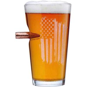 BenShot US Flag Pint Glass with Real 0.50BMG Bullet – 16oz | Made in the USA