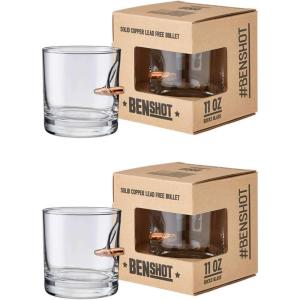 BenShot Rocks Glass with Real .308 Bullet – 11oz | Made in the USA [Set of 2]