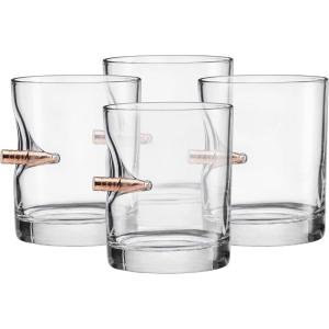 BenShot Rocks Glass with Real .308 Bullet – 11oz | Made in the USA [Set of 4]